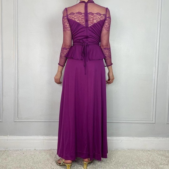 Vintage 70s Fuchsia Purple Dress Gown - Picture 3 of 4